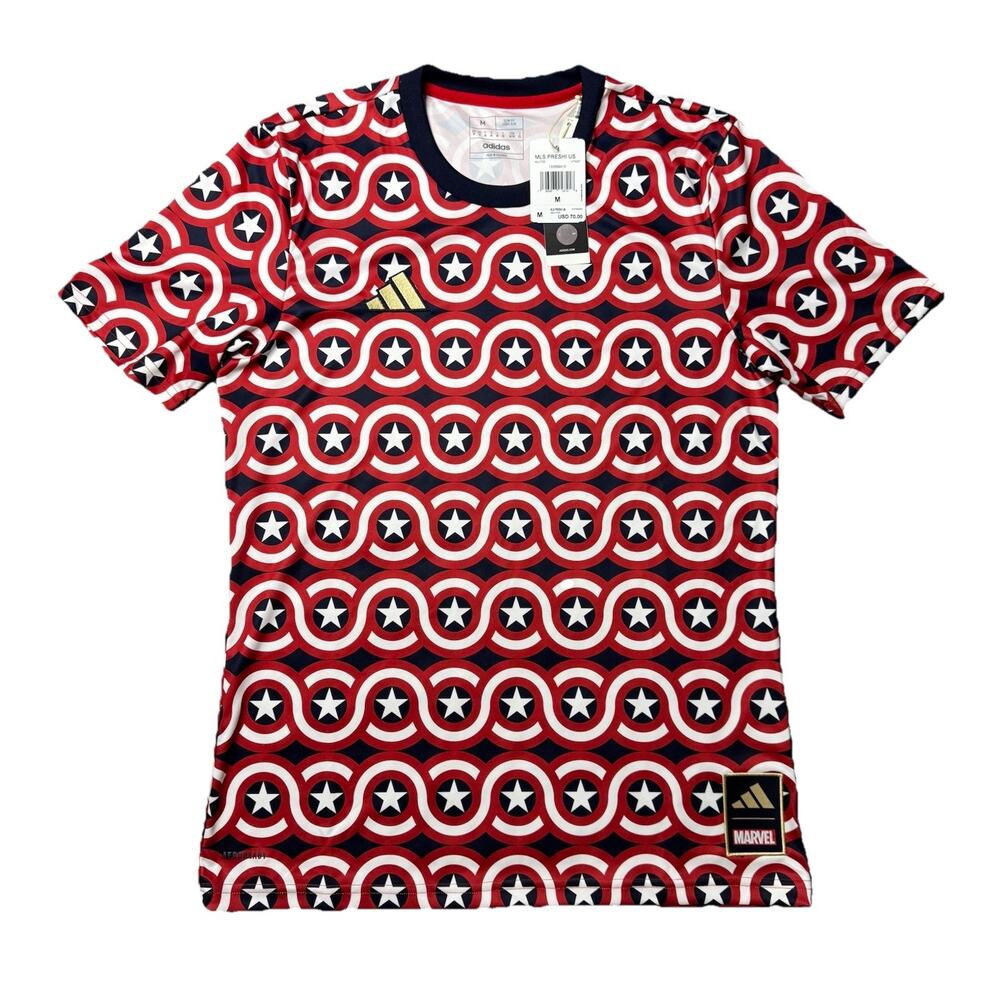 Adidas Marvel Captain America Pre Match Jersey Men’s Medium MLS Slim Shirt NWT